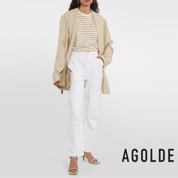 AGOLDE **NWT** Cooper High-Rise Denim Cargo Pants in Milkshake White - Picture 2 of 13